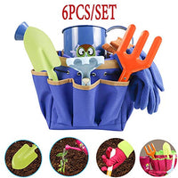 CHERRYSONG 6 PCS/Set Children's Garden Tool Set Garden Outdoor Metal Shovel Gloves Kettle Set Canvas Tote/Shovel/Rake/Fork/Watering Can/Kid-Sized Gloves