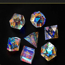 Load image into Gallery viewer, Crystal Gemstone Polyhedral Dice 7 Pieces Set Colorful Crystal Engraved AB Color Board Game Decoration Holiday Gift
