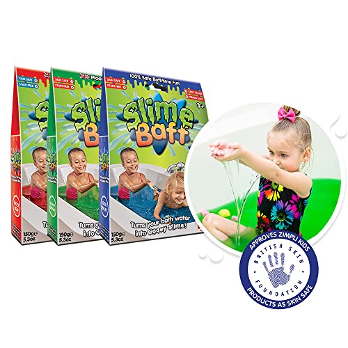 3 x Slime Baff Bundle from Zimpli Kids, Red, Green & Blue, Magically Turns Water into gooey, Colourful Slime, Slime Making Kit for Children, Birthday Present for Boys & Girls, Certified Biodegradable