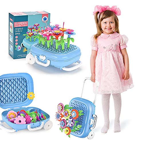 Toys for Girls, Flower Garden Building Toys with Trolley Case Toys for Age 3-6 Years Old Girls