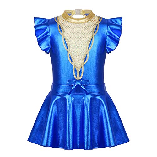 zdhoor Kids Girls 2Pcs Metallic Halloween Dance Costume Outfits Stage Performance Gymnastics Leotard Dress Blue_Yellow 4