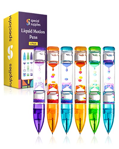 Special Supplies Liquid Motion Bubbler Toy Cool Pens 6-Pack Colorful Hourglass Timer with Droplet Movement, Bedroom, Sensory Play, Cool Home or School