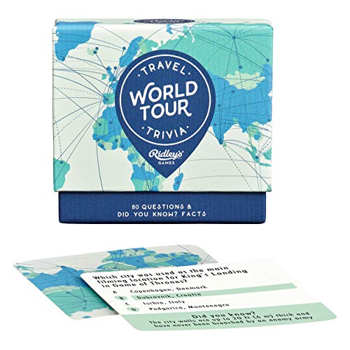 Ridley's World Tour Travel Trivia Card Game  Trivia Game for Adults and Kids  2+ Players  Includes 80 Questions and Bonus Facts  Fun Quiz Cards, Makes a Great Gift, 1 ea