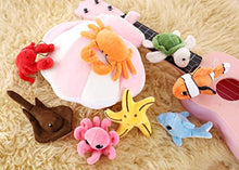 Load image into Gallery viewer, Plush Soft Stuffed Ocean Sea Animals Playset with Plush Shell Package House for Storage Includes Stuffed Turtle, Lobster, Crab, Dolphin, Stingray Fish, Octopus, Starfish, Nemo Striped Fish (8 Piece)
