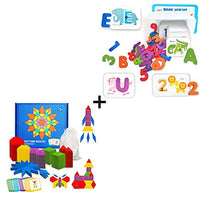Alphabet and Number Flash Cards with Wooden ABC & Wooden Pattern Blocks Set for Classroom