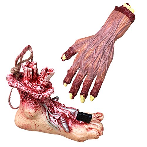 PRETYZOOM 2Pcs Trick Scary Body Parts Fake Human Arms Bloody Hands Horror Broken Hand Feet Party Decoration Props for Festival Party Layout