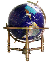 Load image into Gallery viewer, Unique Art 19-Inch Tall Blue Lapis Ocean Table Top Gemstone World Globe with Copper Stand
