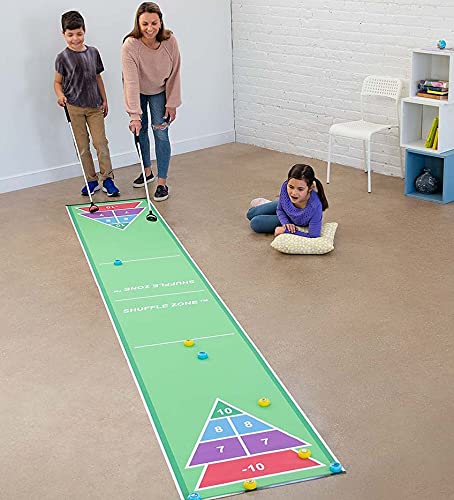 Shuffle Zone Shuffleboard Family Game with Oxford Mat and Rolling Pucks