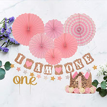Load image into Gallery viewer, Birthday Party Decor Banner Toppers Birthday Hat Kit ONE Printing Decorative Toppers Birthday Hat Brithday Party Bunting Set for Home Store Office Decor Use PinkFor Birthdat Party
