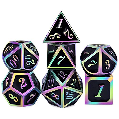 QYER Present Metal DND Dice Set 7 Die Gold Blue Metal D&D Dice for Dungeons and Dragons Games-Glossy Enamel Dice Table (Color : D)