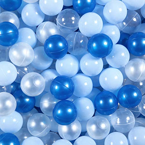 GOGOSO Ball Pit Balls Plastic Ball - Phthalate Free BPA Free Non-Toxic Ball with Color Blue,Light Blue, White, Transparent, 100 pcs Gift for Baby Shower, Birthday and Party Decoration