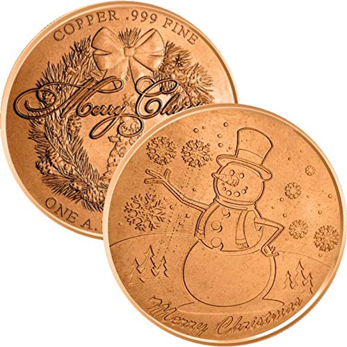 Christmas Series 1 oz .999 Pure Copper Round/Challenge Coin (Wreath Back) (Snowman)