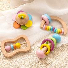 Load image into Gallery viewer, Promise Babe Montessori Wooden Rattle 4PC Preschool Educational Toys Baby Grasping Toy Perfect Toddler Shower Gift
