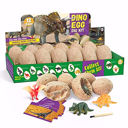 HSTD Dozen Dino Eggs Dig Kit ?Easter Egg Toys for Kids ?Break Open 12 Unique Large Surprise Dinosaur Filled Eggs & Discover 12 Cute Dinosaurs. Archaeology Science Crafts Gifts for Boys & Girls