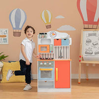 Teamson Kids Little Chef Florence Classic Kids Play Kitchen Toddler Pretend Play Set with Accessories, 2 Drawers, and Clock Coral Red Twilight