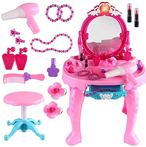 LLNN Simple and Stylish Makeup Vanity Set for Bedroom, Vanity Set with Mirror and Bench - Kids Makeup Table - Pretend Dress Up - Toys for 3 Year Old Girls, Villa Furniture