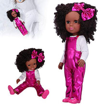 Load image into Gallery viewer, Black Girl Doll, 14in Cute Baby Doll Toy, Safe Play Together Reborn Baby Doll, for Children Kids(Q14-57 Rose red Strap)
