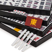 Load image into Gallery viewer, Yellow Mountain Imports Japanese Riichi Mahjong Set, White Tiles with Black Vinyl Case - East Wind Tile, Set of Betting Sticks, &amp; Dice
