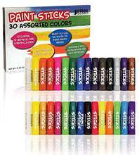 Load image into Gallery viewer, Solid Tempera Paint Sticks, 30 Pack, Fast Drying, No Brush or Water Needed, Washable, 30 Assorted Colors, 12 Classic/12 Metallic/6 Neon, by Better Office Products, Non-Toxic, Box of 30 Colors
