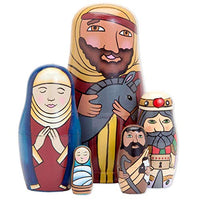 Gsdviyh36 5Pcs/Set Hand Painted Nativity Family Wooden Nesting Dolls Matryoshka Kids Toy, Desktop Decoration, Novelty Gifts, Safety and Environmental Protection Red