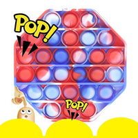 Fidget Toy Cheap Push Pop Fidget Toy, Push Pop Bubble Sensory Fidget Toy Silicone Pop Bubble Sensory Silicone Toy, Stress Reliever (Blue/Red/White Tie Dye-Octagon)