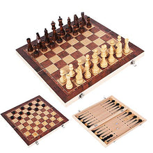 Load image into Gallery viewer, Design 3 in 1 Wooden Chess Backgammon Checkers Travel Games Chess Set Board Draughts Entertainment Chess Pieces Set (Color : M 29 x 29cm)
