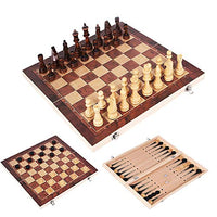 Design 3 in 1 Wooden Chess Backgammon Checkers Travel Games Chess Set Board Draughts Entertainment Chess Pieces Set (Color : M 29 x 29cm)