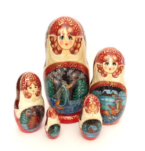 BuyRussianGifts Russian Nesting Dolls Hand Painted 5 Piece Set Fairy Tale Snowmaiden