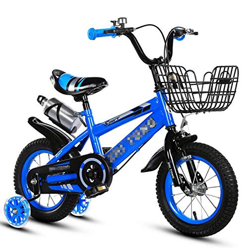 LIUXR Children's Bicycle, Boys Girls Bicycle 12/14/16/18 Inch with Training Wheels, with Kickstand & Water Bottle Child's Bike,Blue_14inch