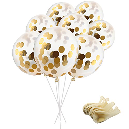 SOTOGO 15 Pieces Confetti Balloons With Golden Paper Confetti Dots (Confetti Has Been Put Into The Balloons) For Party, Wedding And Proposal, 12 Inches