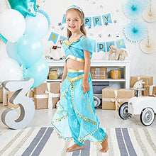 Load image into Gallery viewer, Soyoekbt Girls Princess Jasmine Costume Dress Up Birthday Party Outfit Halloween Party Costume blue 5-6 Years
