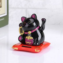 Load image into Gallery viewer, Fortune Lucky Wealth Welcoming Cat Solar Powered Cute Cat with Waving Arm Home Display Car Decor(Black)
