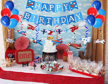 Load image into Gallery viewer, Airplane Aviator Themed Party Decoration-Silver Glitter Happy Birthday Banner and Garland,30Ct Airplanes Hanging Swirl,Airplane Foil Balloons for Up Up and Away Felt Party, Plane Theme Birthday Party.
