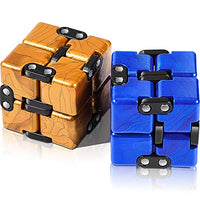 Infinity Cube 2 Pieces Infinity Cube Fidget Toys, Mini Fidget Blocks Desk Toy, Infinity Cube Stress Relief Toys, Magic Cube Sensory Toy for ADHD and Autism for Students and Adults (Gold, Blue)