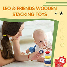 Load image into Gallery viewer, Leo &amp; Friends Benny Stacking Toys, 6 Wooden Rings, 1 Crown on Top. Montessori-Approved Education Kid&#39;s Stacking Tower, Perfect Present for Birthday or Holiday.
