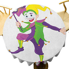 Load image into Gallery viewer, Mardi Gras Tablecloth - 55 Inch Round Tablecloth Kitchen Cartoon Style Jester in Iconic Costume with Mask Happy Dancing Party Figure Drapability Multicolor
