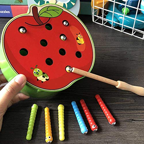 Jimfoty Bright and Rich Colors Round and Smooth Edge Educational Toy, Intelligence Development Toys Wooden Toy, Magnetic Wooden Toy, for Preschool Birthday Party Boy(Apple Crawler)