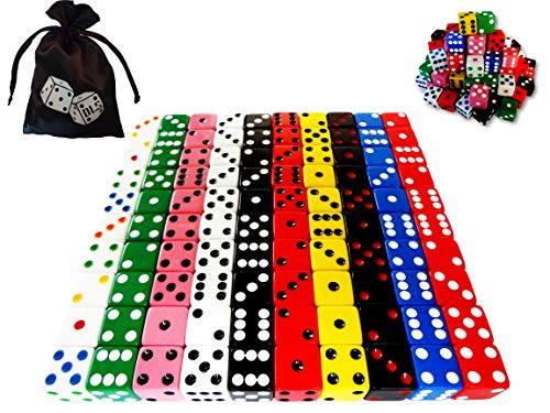 Discount Learning Supplies 100-Piece 16 mm Assorted Colored Dice with Storage Bag