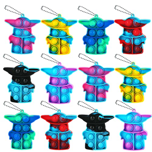 Leencum 12Pcs Mini Simple Fidget Toy Stress Relief Hand Toys Keychain Toy Bubble Wrap Pop Anxiety Stress Reliever Office Desk Toy for Kids Adults (YD)