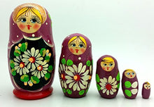 Load image into Gallery viewer, Purple Nesting Doll Matryoshka Hand Painted Traditional Stacking Doll Set with Flowers of 5 / Traditional 4 inch Tall
