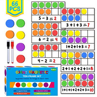 Magnetic Ten-Frame Set,6 Frames(with Blank Writing Space) and 66 Colorful Discs with 2 Markers (Upgraded Version for Fridge & Hand-held)