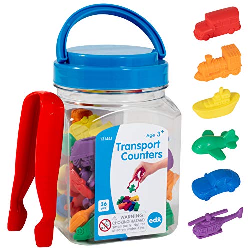 edxeducation-13144 Transport Counters - Mini Jar - Set of 36 - Learn Counting, Colors, Sorting and Sequencing - Hands-on Math Manipulative for Kids
