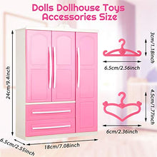 Load image into Gallery viewer, Doll Closet Furniture Wardrobe Clothing Organizer Doll Open Wardrobe Dollhouse Closet with 20 Pieces Doll Hangers 2 Style Pink Plastic Hangers Dollhouse Furniture Accessories (Classic Style)
