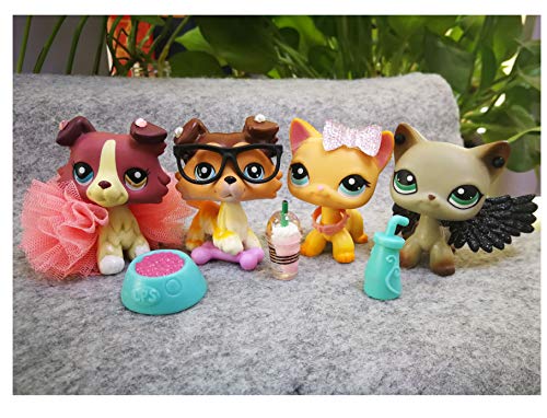 LPSOLD LPS Collie 1262 58 Paw Raised Up Red Brown Blue Eyes Dog Puppy LPS Shorthair Cat 391 339 Grey Yellow Kitten Kitty with Accessories Lot Collection Boys Girls Gift Toy Figure 4 PCS
