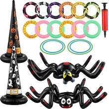 Load image into Gallery viewer, 23 Pieces Halloween Inflatable Spiders Ring Toss Game Set Ring Toss Game Halloween Game Include Inflatable Witch Hat, 2 Pieces Inflatable Spiders and Pump Halloween Party Favors Indoors Outdoors Game
