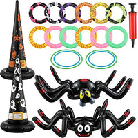 23 Pieces Halloween Inflatable Spiders Ring Toss Game Set Ring Toss Game Halloween Game Include Inflatable Witch Hat, 2 Pieces Inflatable Spiders and Pump Halloween Party Favors Indoors Outdoors Game
