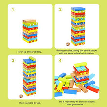 Load image into Gallery viewer, TOOKYLAND 54 PCS Colorful Wooden Blocks Stacking Board Game for Kids 4-8, Tumble Tower Game with 24 Animal Cards, 2 Dice, 2 Hammers
