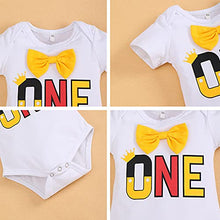 Load image into Gallery viewer, Baby Boy 1st Birthday Cake Smash Outfits Mouse Photo Costume Romper+Suspenders+Shorts+Headband 17: White One 6-12M
