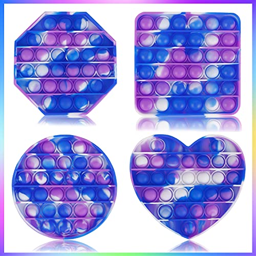 4 Packs Bubble Toy, Autism Sensory Anxiety Stress Relief Satisfying Autistic Set for Kids Adults, Tie Dye Square Circle