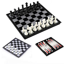 Load image into Gallery viewer, FIBVGFXD Chess and Checkers and Backgammon, 3 in 1 Plastic Chess Set, Travel Chess Game Magnetic Chess, Pieces Folding Chess Board (25X25X2CM)
